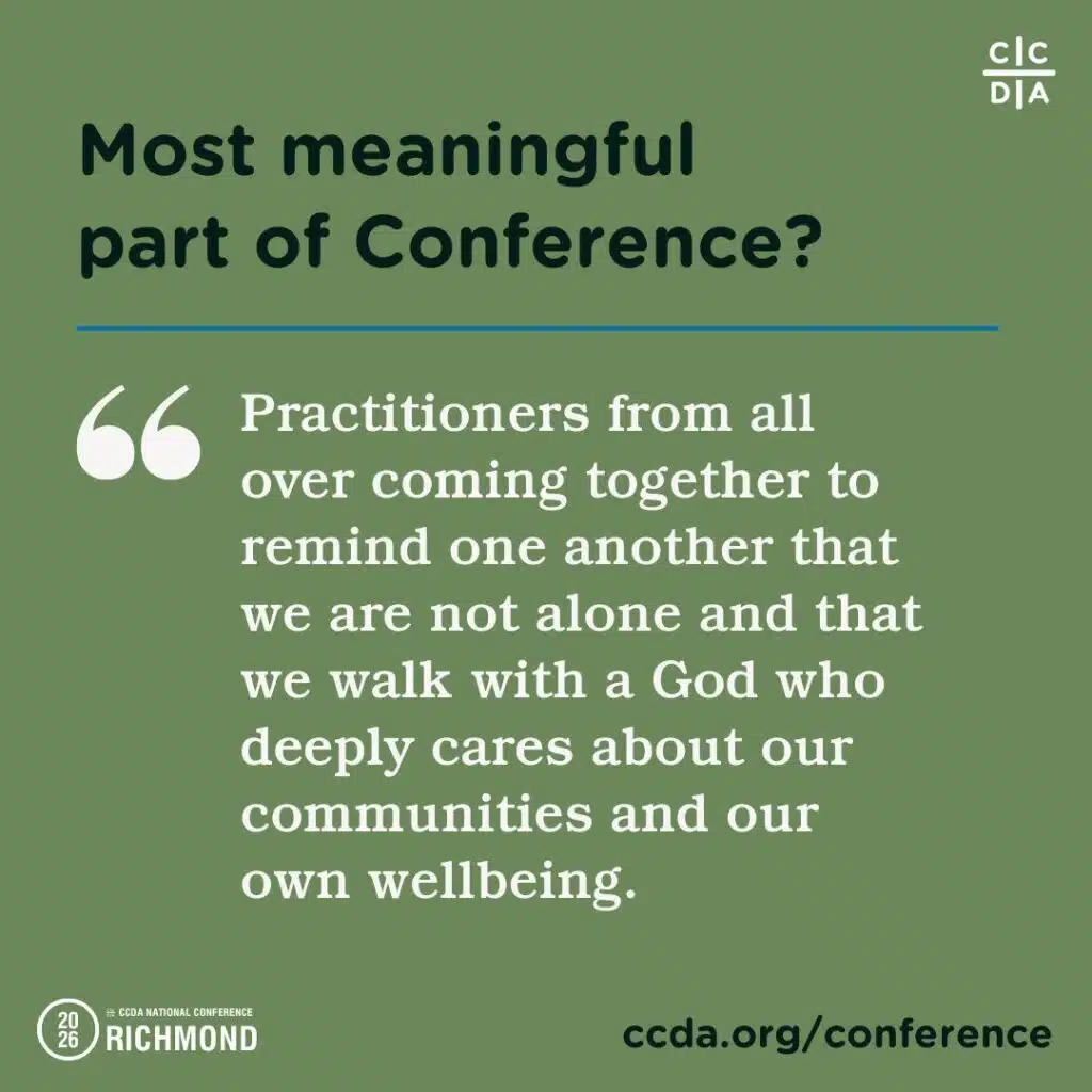 Most meaningful part of Conference?

Practitioners from all over coming together to remind one another that we are not alone and that we walk with a God who deeply cares about our communities and our own wellbeing.