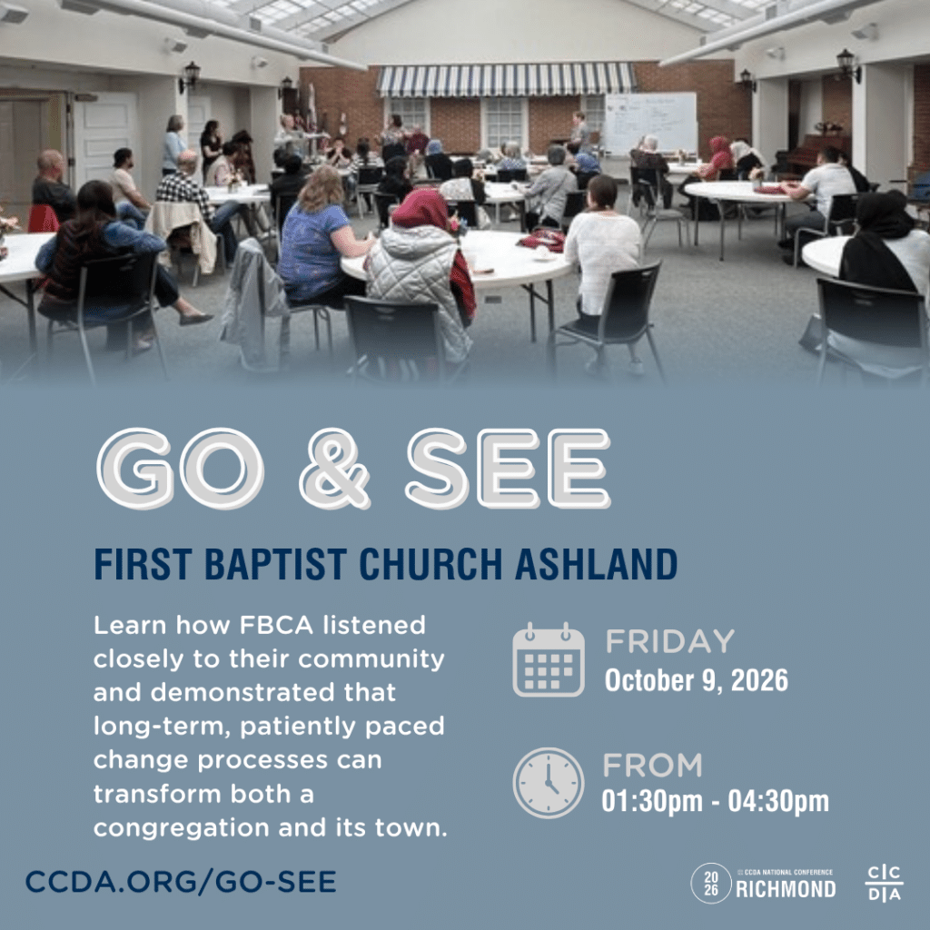 Go & See
First Baptist Church Ashland
Learn how FBCA listened closely to their community and demonstrated that long-term, patiently paced change processes can transform both a congregation and its town.
Friday October 9, 2026 from 1:30pm - 4:30pm